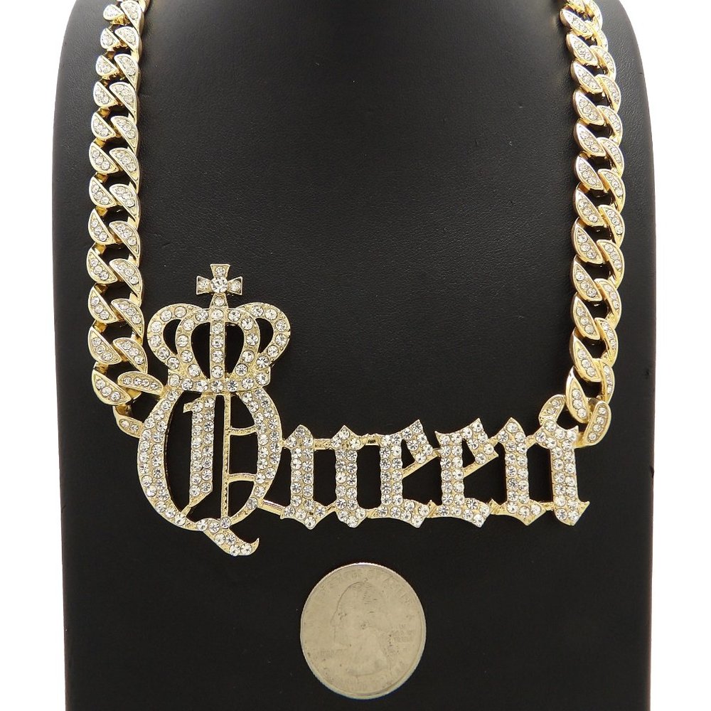 Hip Hop Iced Out Queen Crown Pendant Cuban Chain